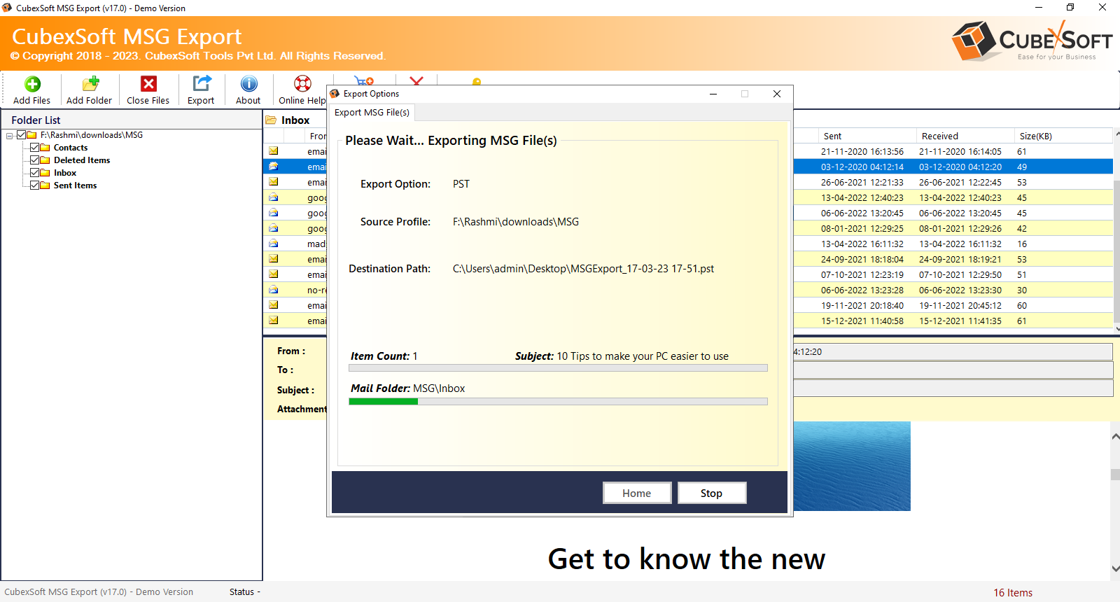 live msg files conversion progress