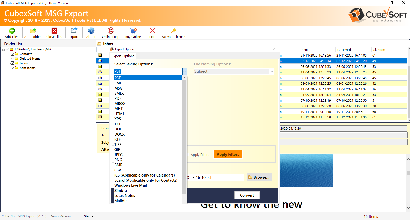 choose saving file format
